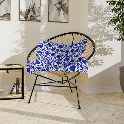 Blue and white Otomi soft blanket for Mexican home decor