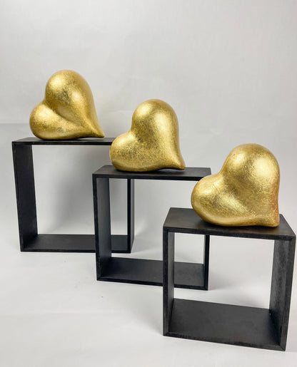 Gold Hearts 3Pc Set Clay Valentines Day Decor Gold Decorative Accents