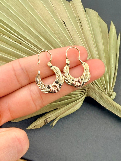 10kt Gold hoop earrings | Basket hoops real gold | Mexican gold jewelry