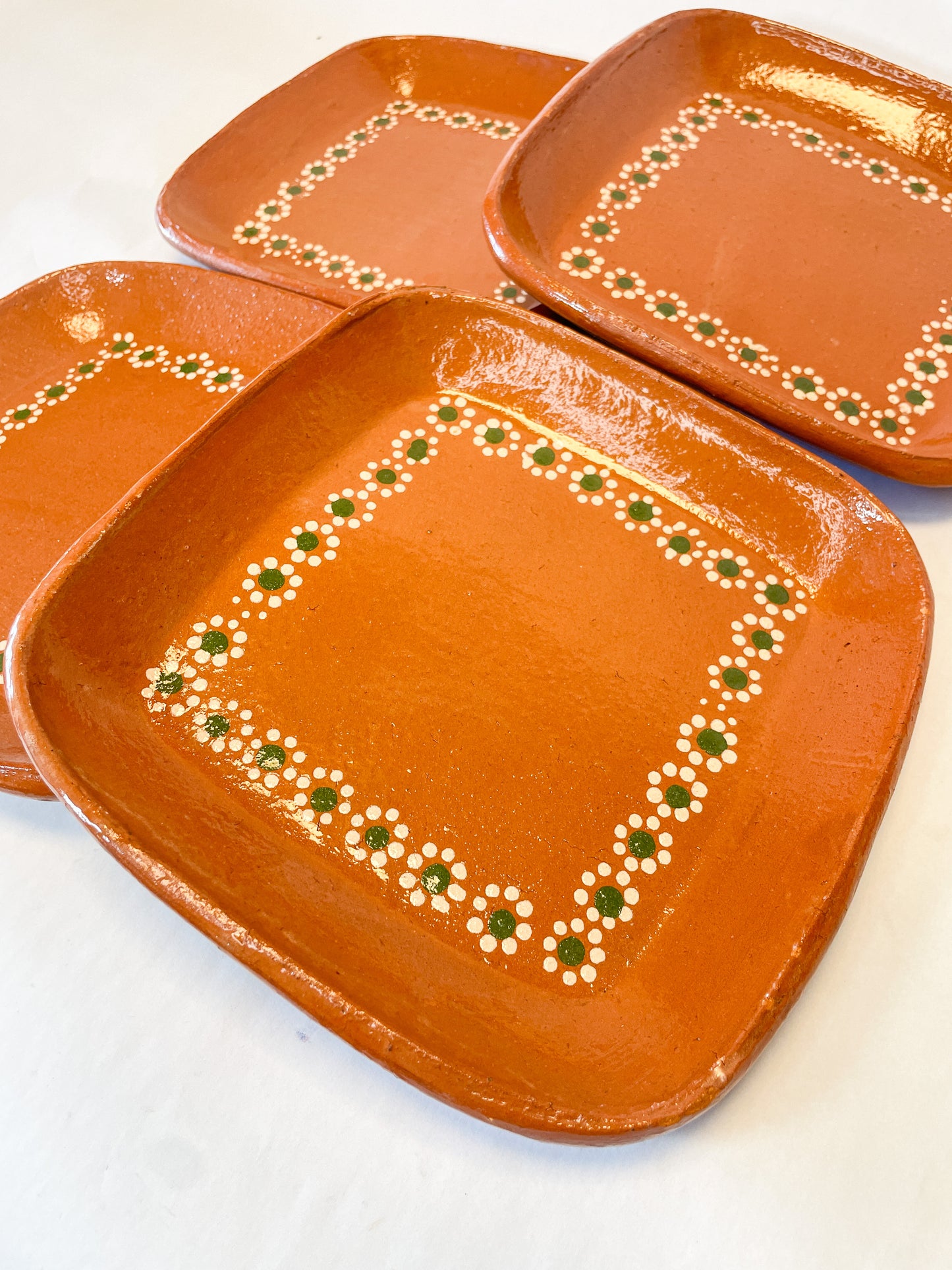 Michoacan Mexican Clay Set of 4 Plate Square 10 Inch Plato Lead Free Plato Barro