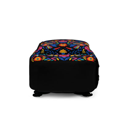 Mexican Backpack. Otomi Mexican Black and colorful back pack with Mexican art bag. Casual backpack for work, adventure or school.