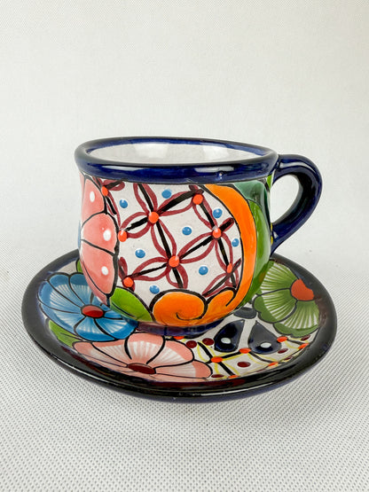 Talavera Coffee Mug Multicolor Taza Con Plato Talavera