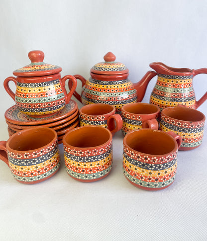 Michoacan Mexican Tea Pot Set Mexican Tea Set Mexican Pot Clay Tea Pot Juego de Te Capula