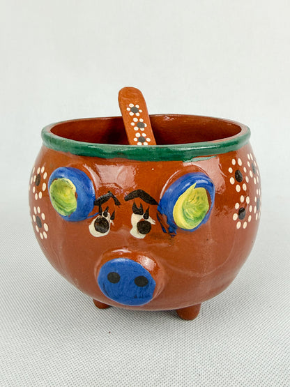 Michoacan Mexican Clay Bowl with Lid Marranito Salsera Mexican Marranitos Puerquitos
