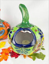 Load image into Gallery viewer, Mexican Talavera Pumpkin Candle Holder Halloween Decor
