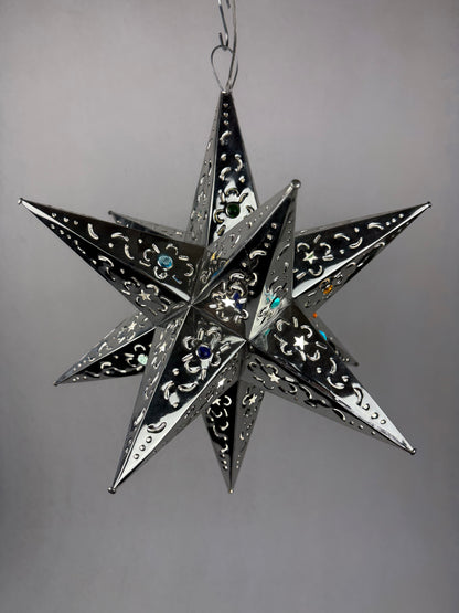 Mexican Tin Star With Color Marbles Moravian Star Tin Punched Star Hanging Star Light