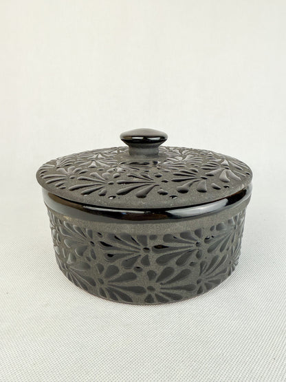 Black Talavera Style Tortilla Warmer Tortilla Holder Tortillero Negro
