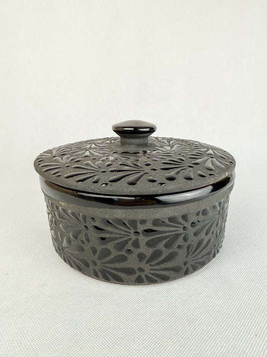 Black Talavera Style Tortilla Warmer Tortilla Holder Tortillero Negro