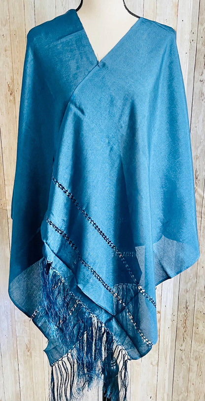 Mexican Shawl Silk Wrap Blue -  Reboso