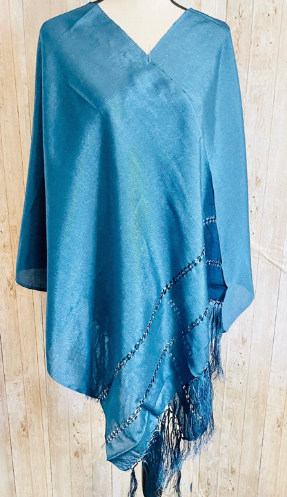 Mexican Shawl Silk Wrap Blue -  Reboso