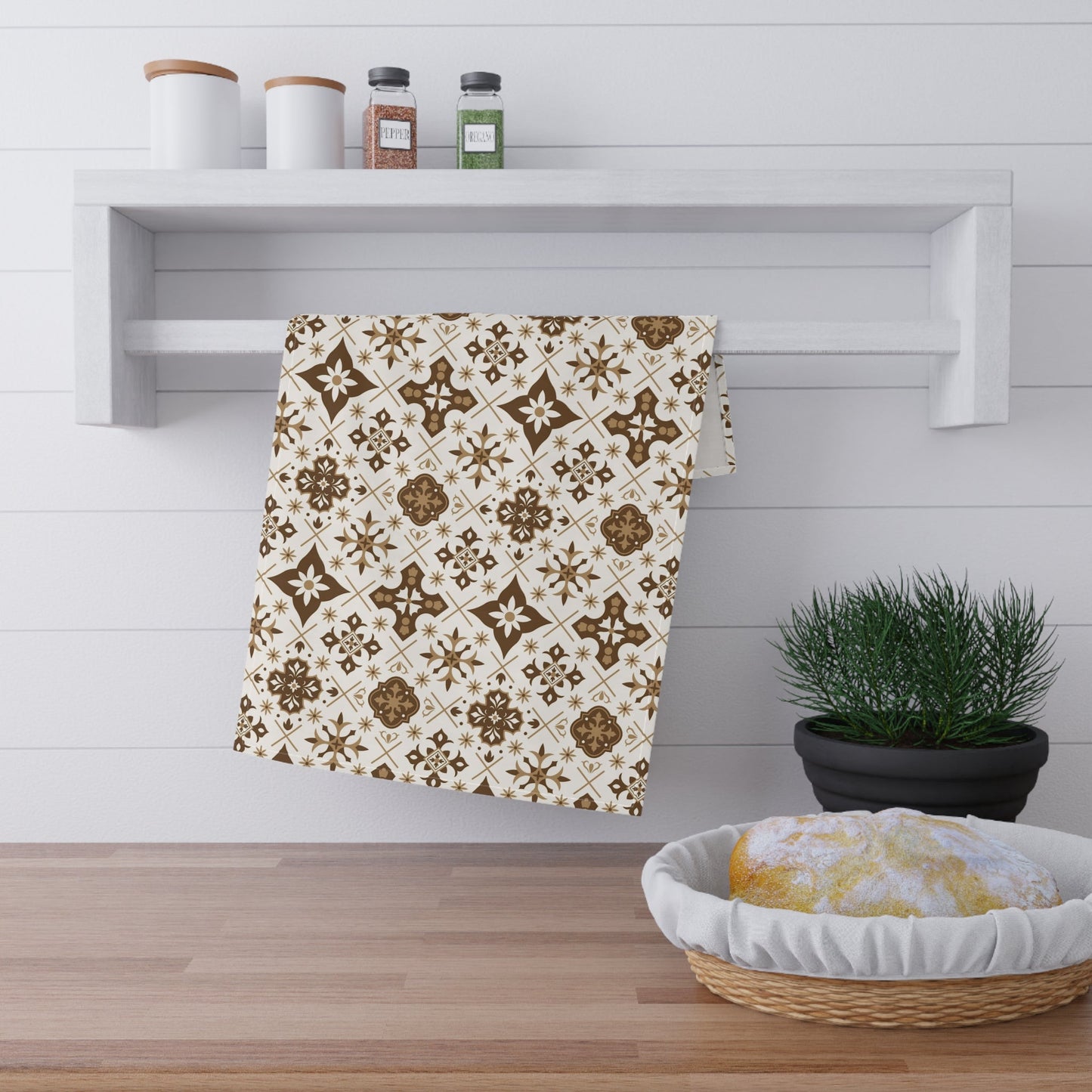 Set of 2 brown talavera tiles tea towels for Hispanic, Latin and Mexican kitchen decor. Brown Talavera Kitchen towel Cotton