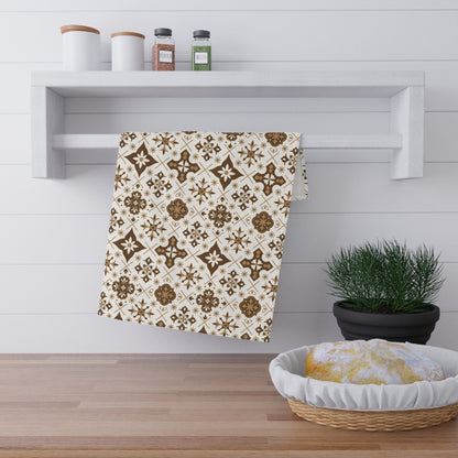 Set of 2 brown talavera tiles tea towels for Hispanic, Latin and Mexican kitchen decor. Brown Talavera Kitchen towel Cotton