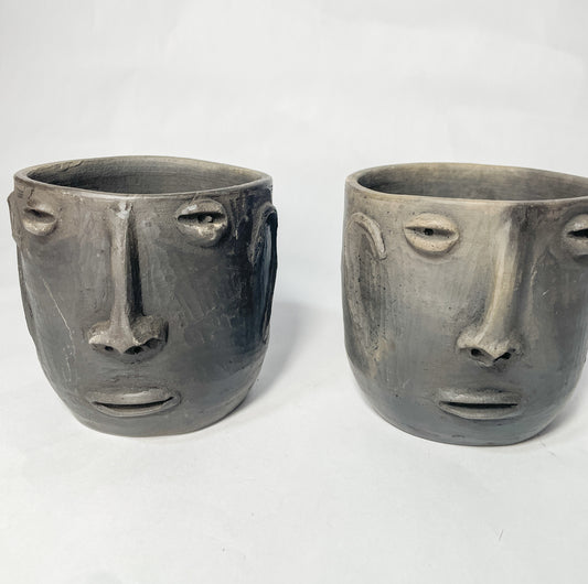 Oaxaca Face Tumblers Set of 2 Vasos de Cara Mexican Clay Cups Oaxaca Clay Pottery