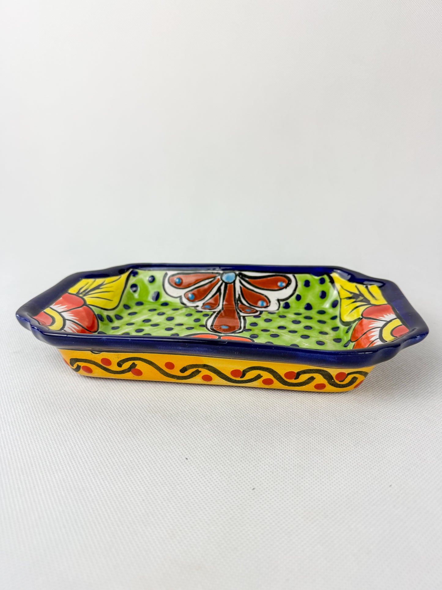 Mexican Talavera Coffee Sugar and Creamer Set With Serving Tray 3 Piece Set