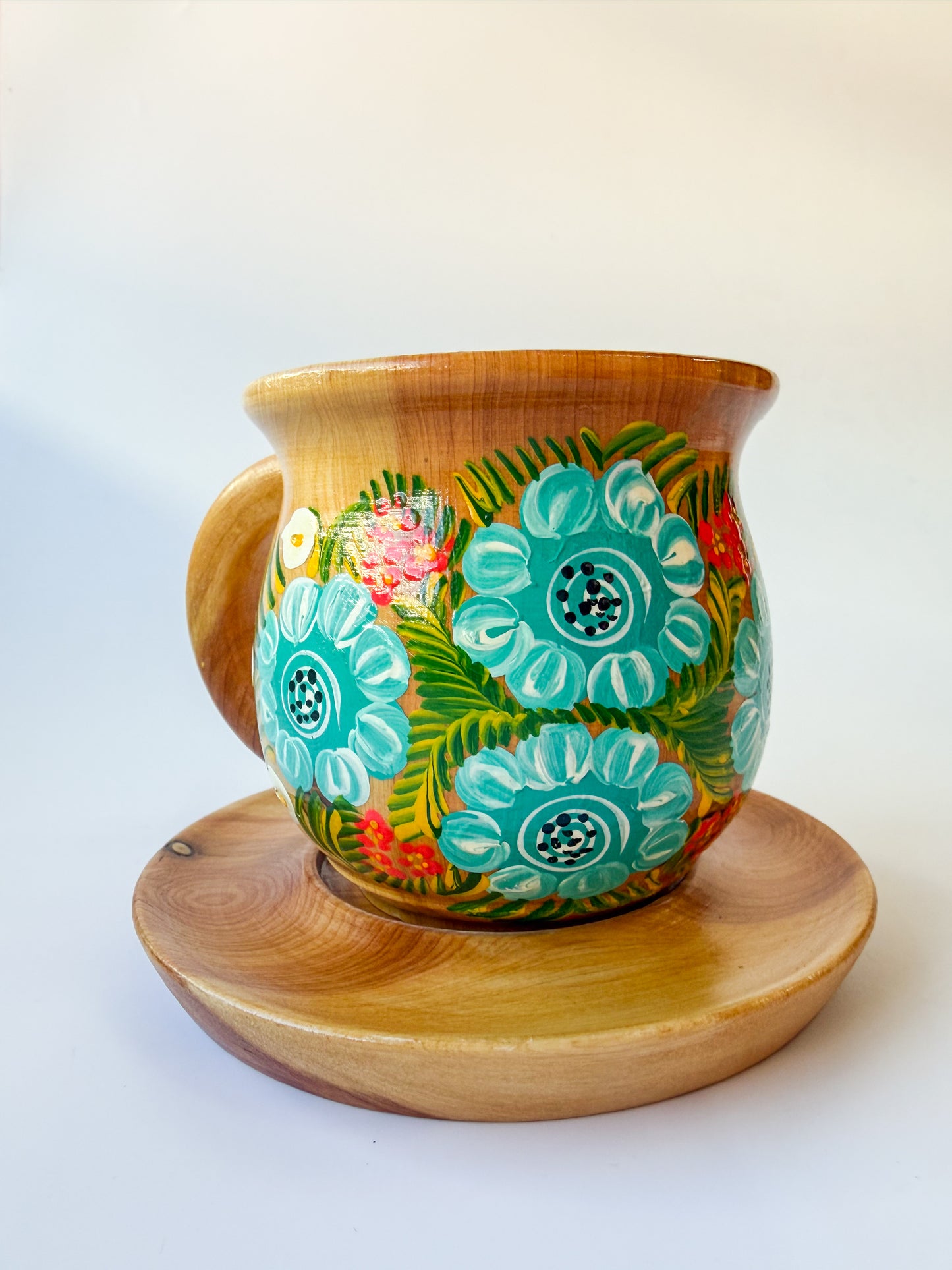 Mexican Handpainted Wooden Mug - Taza Parota
