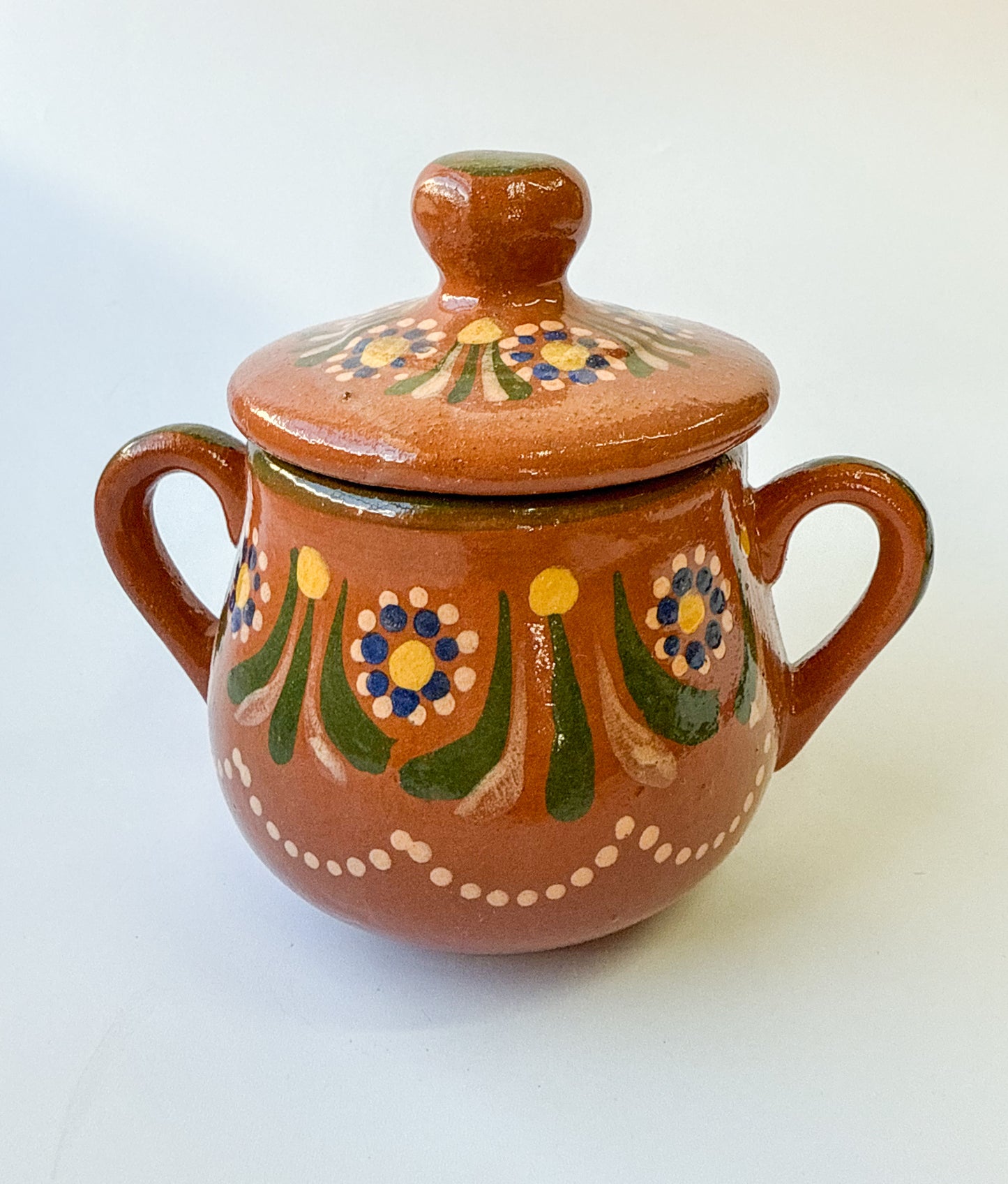 Michoacan Sugar Bowl Azucarera de Barro Hand Painted Azucarera
