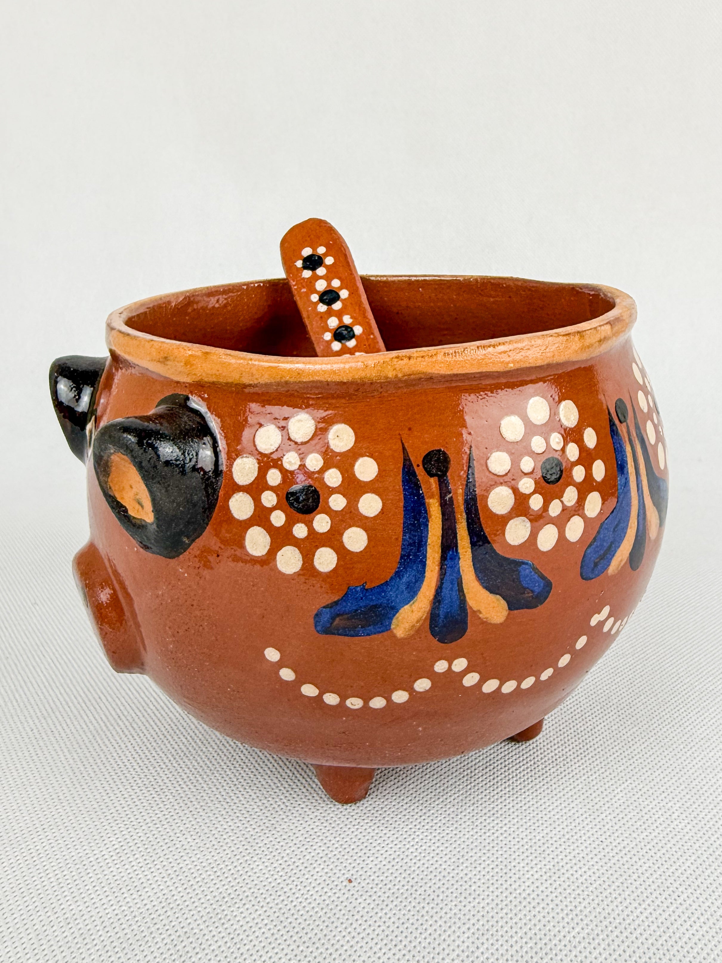 工芸品 Mexico dish Michoacan Mexican Clay Bowl with Lid Marranito Salsera Mexican
