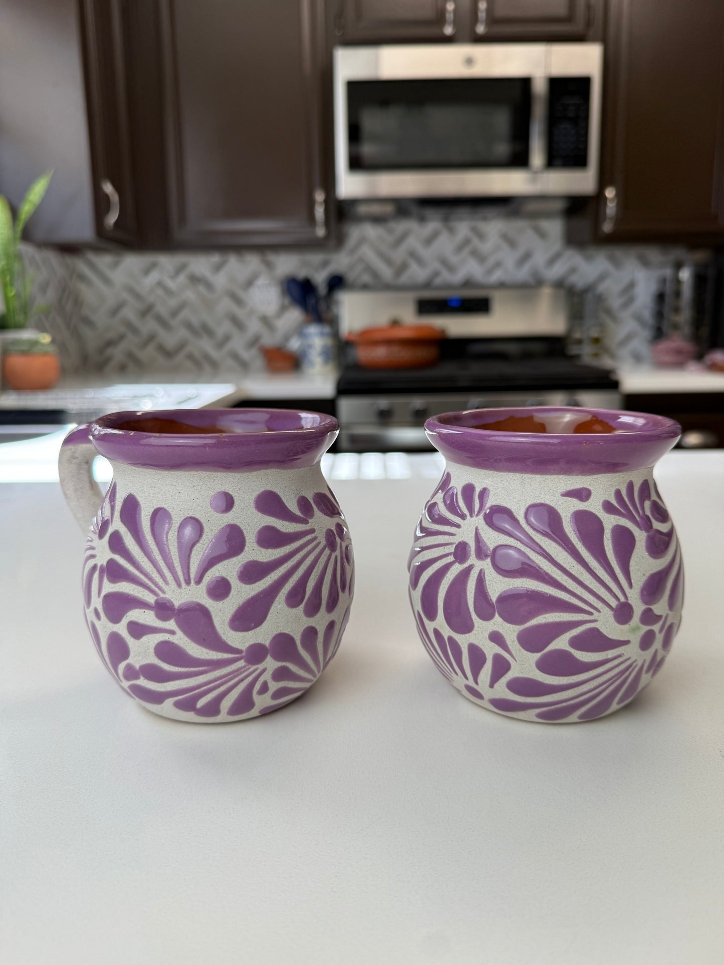 Mexican Talavera Style Mug 2pc Set Purple- Jarritos Tazas Engobe Purple