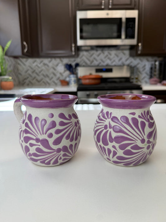 Mexican Talavera Style Mug 2pc Set Purple- Jarritos Tazas Engobe Purple