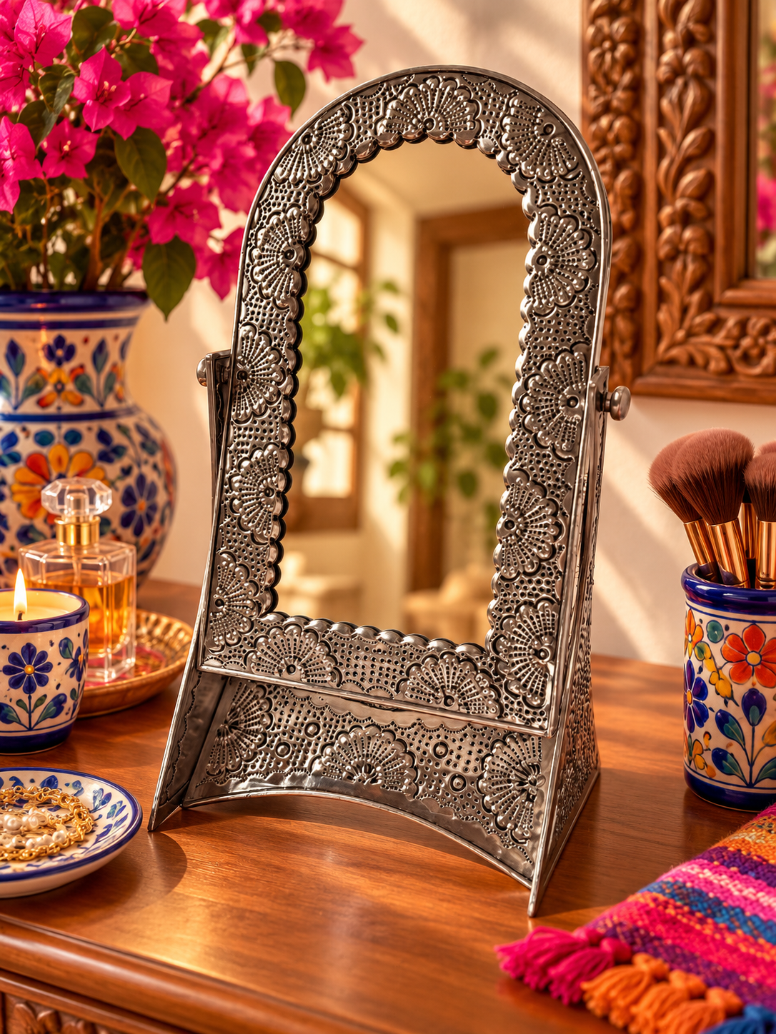 Mexican Punched Tin Mirror 16 Inch Vanity Mirror - Espejo Tocador