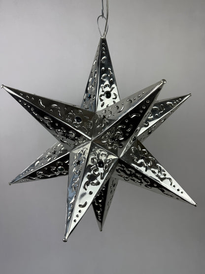 Mexican Tin Star With Color Marbles Moravian Star Tin Punched Star Hanging Star Light