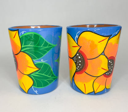 Guerrero Clay Mugs 2Pc Set Mexican Clay Tazas de Barro Cups Hand Painted Mexican Clay Mug Mexican Cups