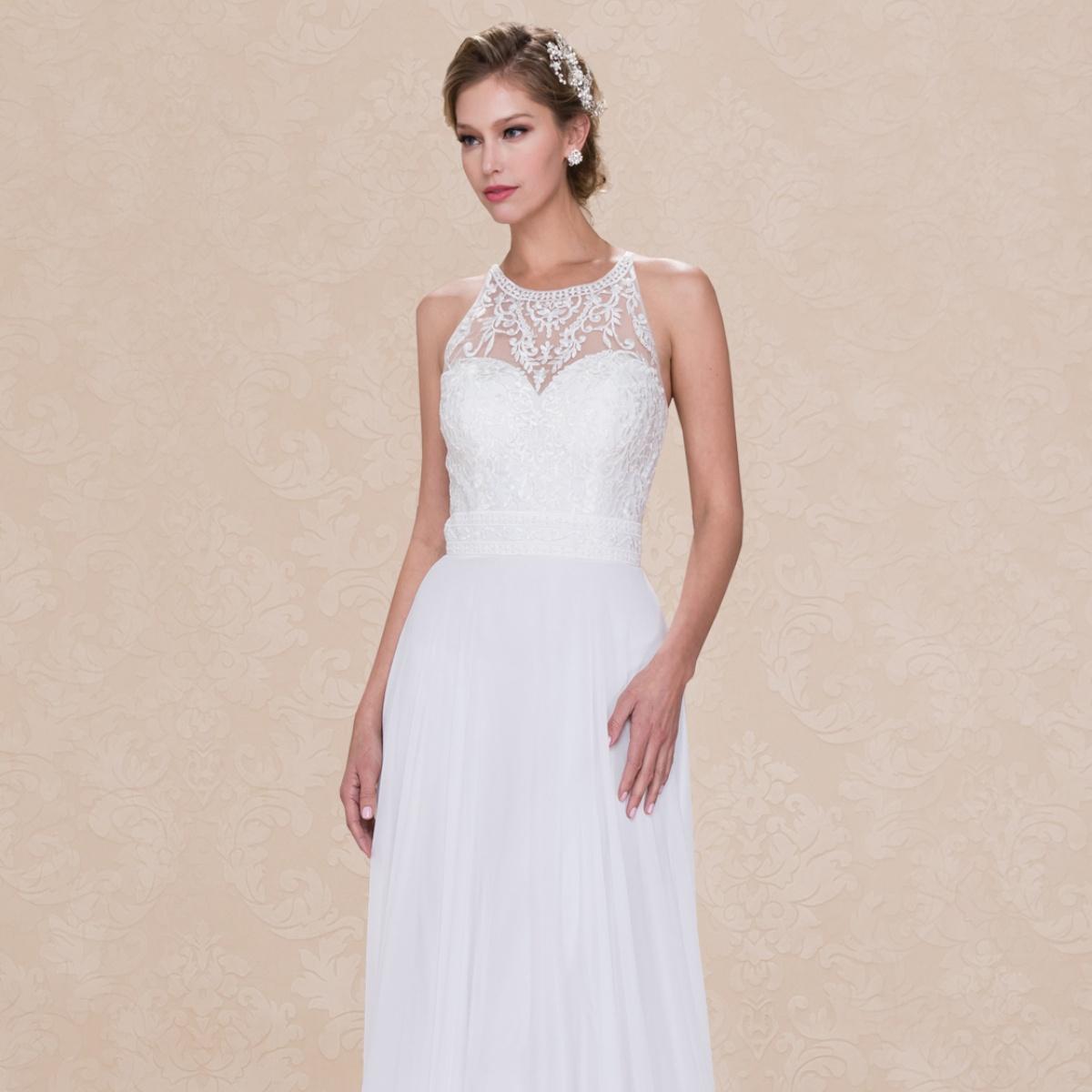 (LIVE 49) Solid color minimalist ultra long wedding dress.