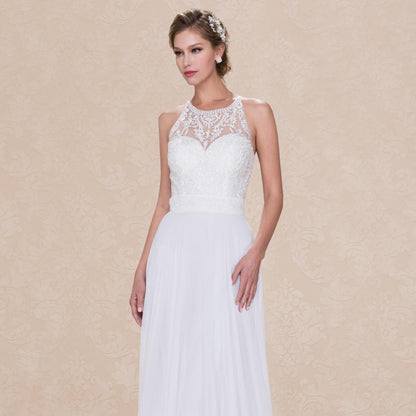 (LIVE 49) Solid color minimalist ultra long wedding dress.