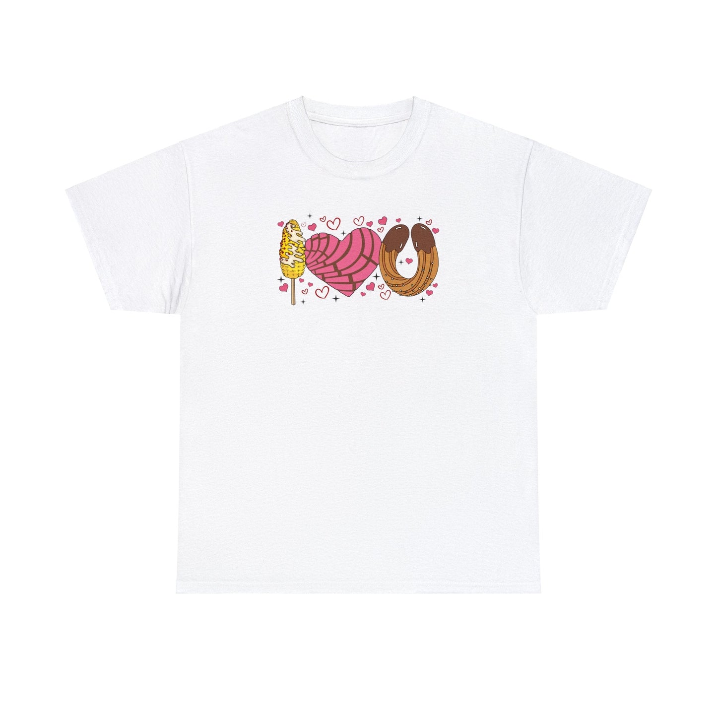 I love you shirt with elote, concha y churro. Mexican Unisex Heavy Cotton Tee. Mexican Valentines Day. Pan dulce shirt.