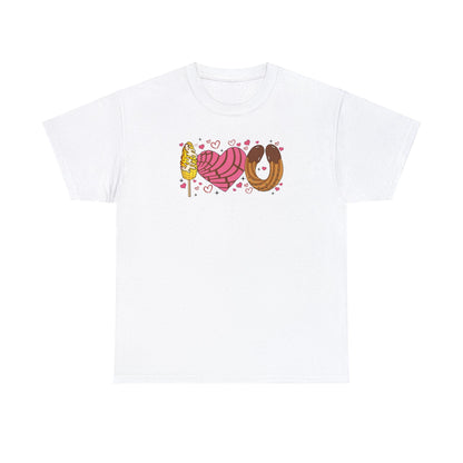 I love you shirt with elote, concha y churro. Mexican Unisex Heavy Cotton Tee. Mexican Valentines Day. Pan dulce shirt.