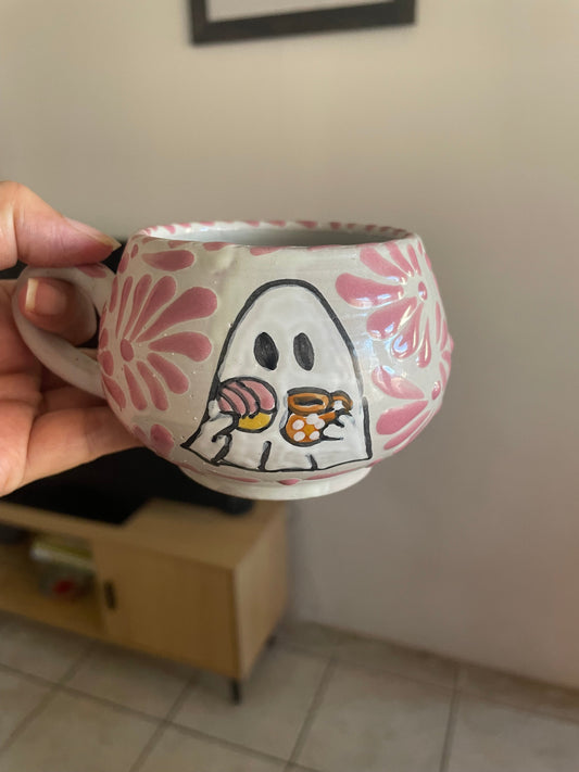 Pan Dulce Ghost” Mug – Hand-Painted Ceramic – Mexican Folk Art Inspired