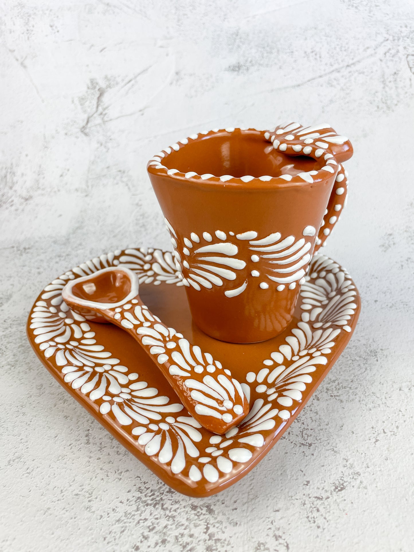 Heart Shaped Talavera Coffee Mug Set With Spoon