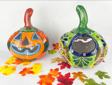 Load image into Gallery viewer, Mexican Talavera Pumpkin Candle Holder Halloween Decor
