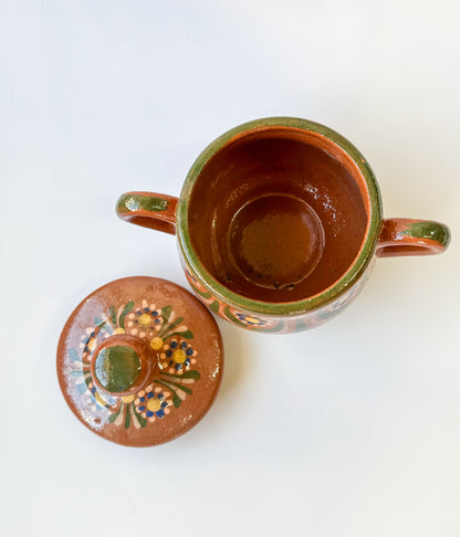 Michoacan Sugar Bowl Azucarera de Barro Hand Painted Azucarera