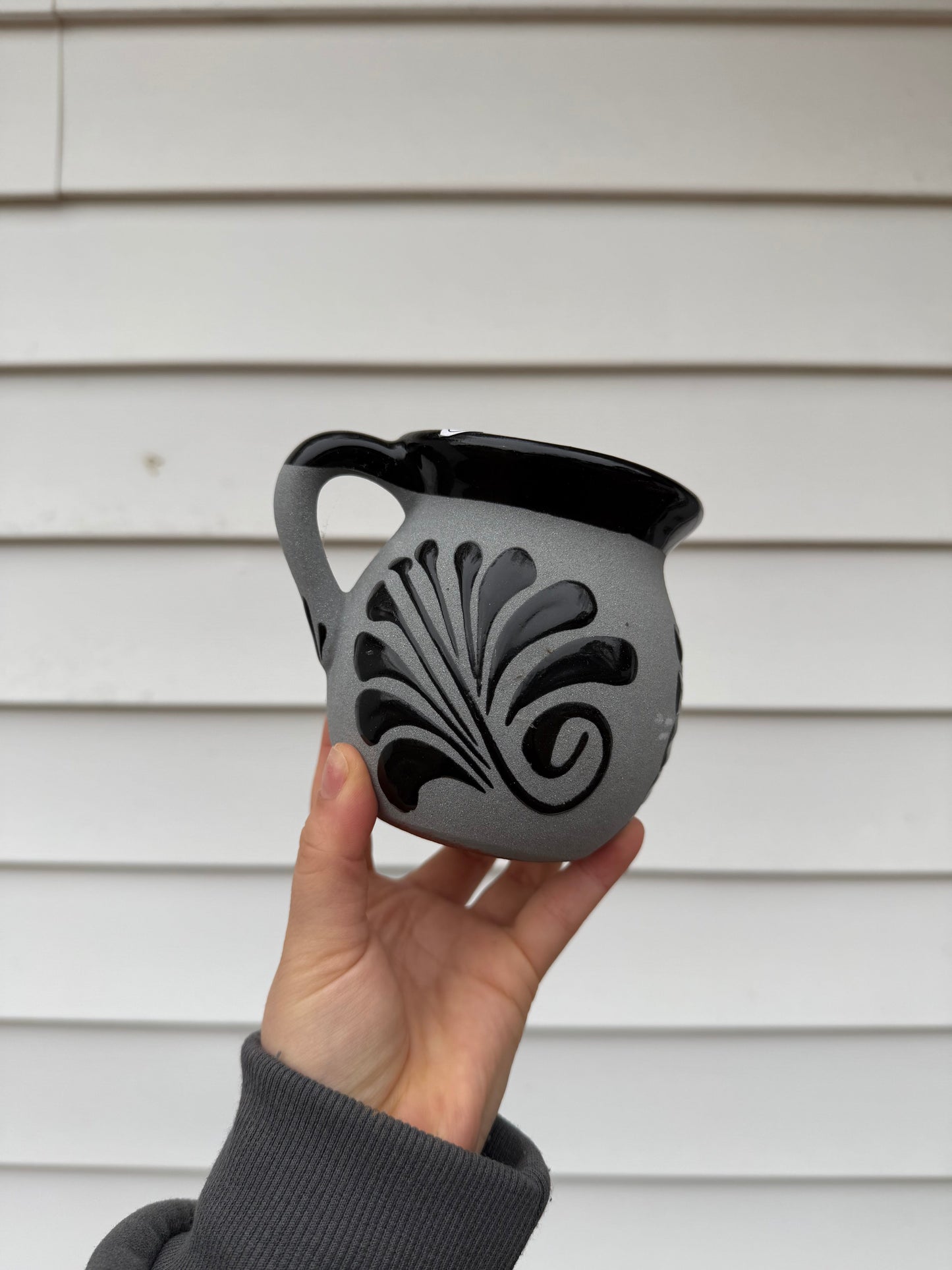 Talavera Style Black & Gray Coffee Mug -  Barro Taza Jarrett