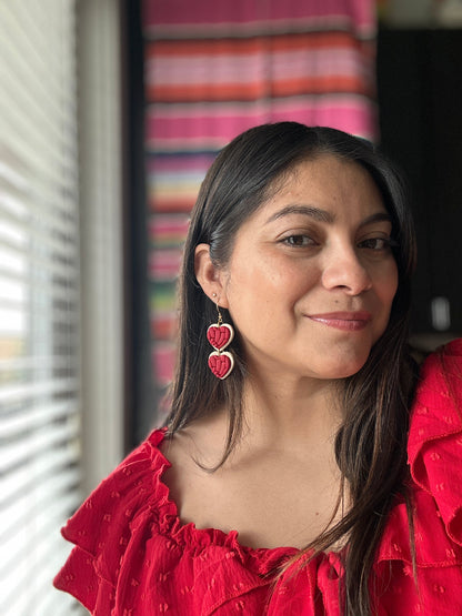 Clay Red Concha Hearts Earrings - Aretes Corazon Concha