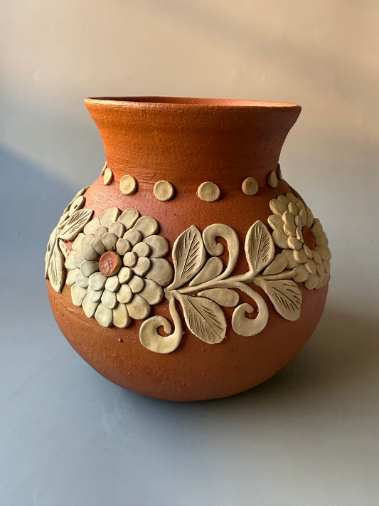 Colores Oaxaca Flower Vase Clay Embroidery 8 inches Jarron de Barro Bordado Florero De Barro