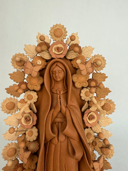 Virgen Guadalupe de Barro Pastillaje Metepec Clay Virgin