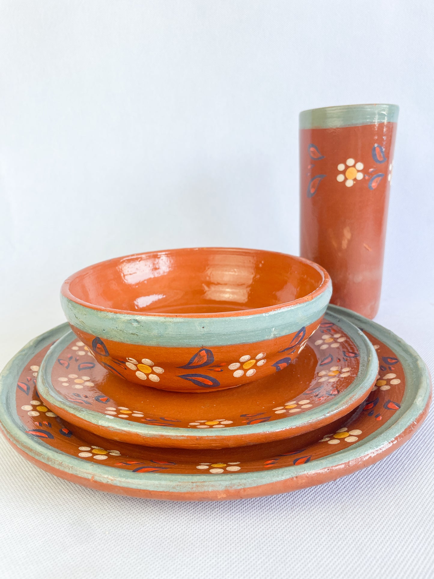 Michoacan Red Clay Pottery Dinnerware Set 45 Pc Clay Bowls Mexican Red Clay Vajilla de Barro