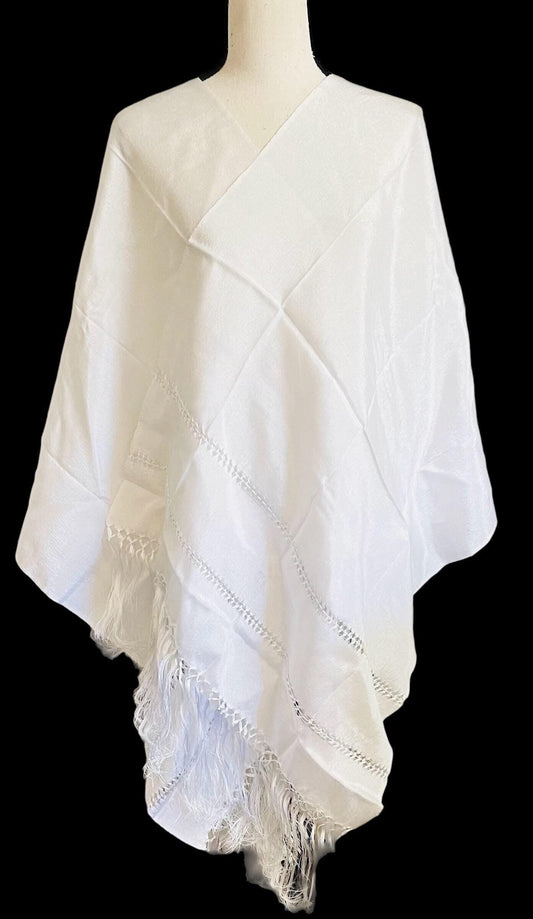 Traditional white silk rebozo, handmade in Mexico