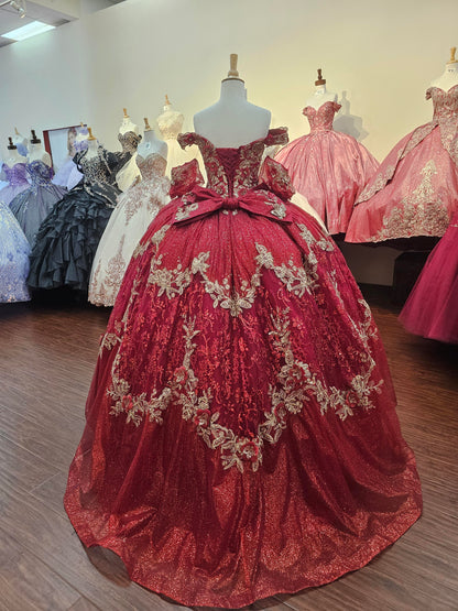 (Live 45)Quinceanera Ball Gown Dress - 3D Butterfly & Flower Embroidery Metallic Sweet 15 Red Sequin Dress for Special Occasions