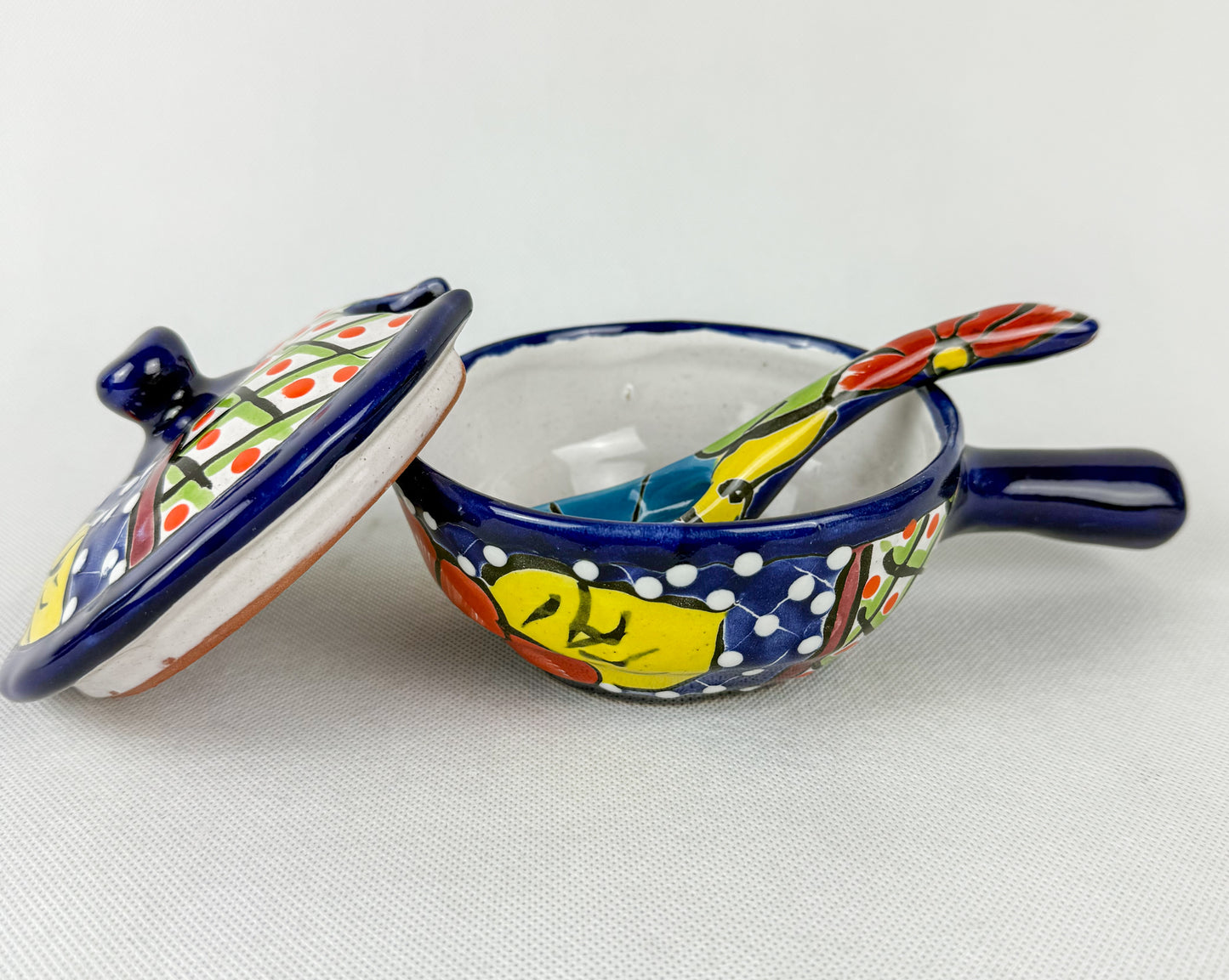 Mexican Salsa Bowl Talavera Bowl With Handle And Spoon Salsera Con Tapa