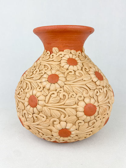 Colores Oaxaca Flower Vase Clay Embroidery 9 inches Jarron de Barro Bordado Florero De Barro