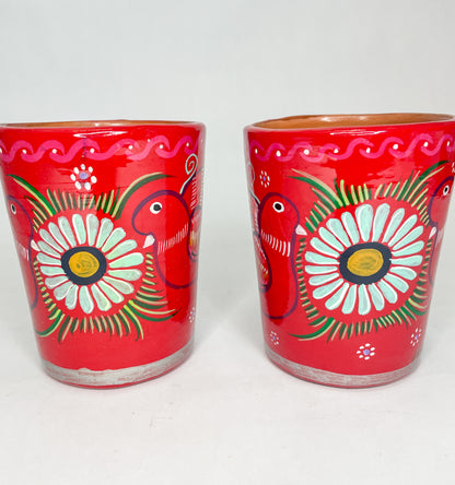 Guerrero Clay Mugs 2Pc Set Mexican Clay Tazas de Barro Cups Hand Painted Mexican Clay Mug Mexican Cups