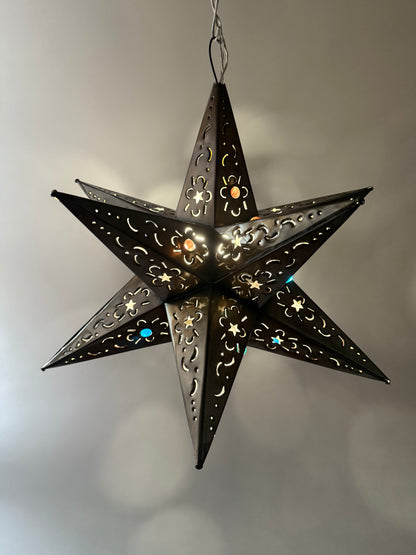 Mexican Tin Star With Color Marbles Moravian Star Tin Punched Star Hanging Star Light