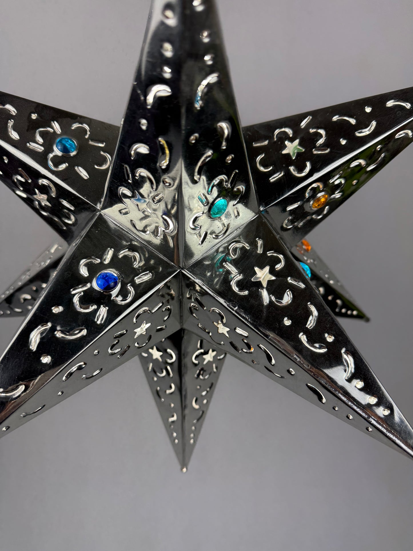 Mexican Tin Star With Color Marbles Moravian Star Tin Punched Star Hanging Star Light