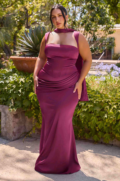 Ladivine 7437 Satin Two Piece Fitted Gown
