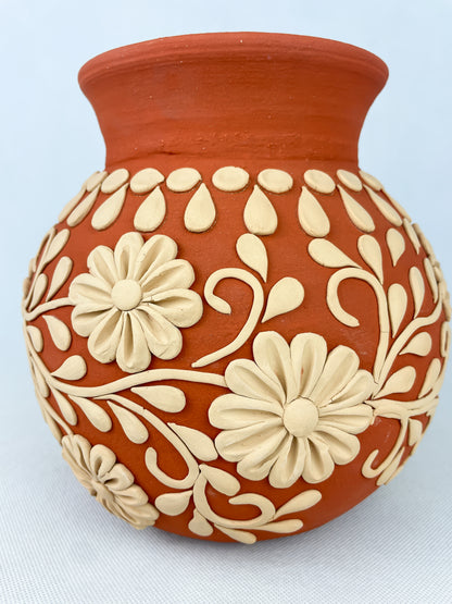 Gaytan Round Embroidered Mexican Flower Vase Mexican Modern Flower Vase Barro Bordado Florero