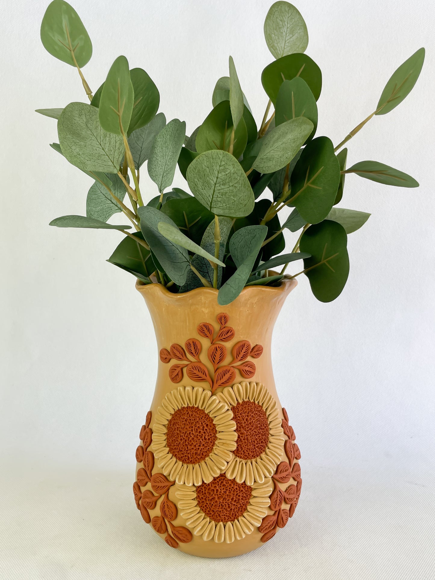 Velasco Oaxaca Pottery Vase Florero Barro Rojo Clay Filigrana Clay Embroidery