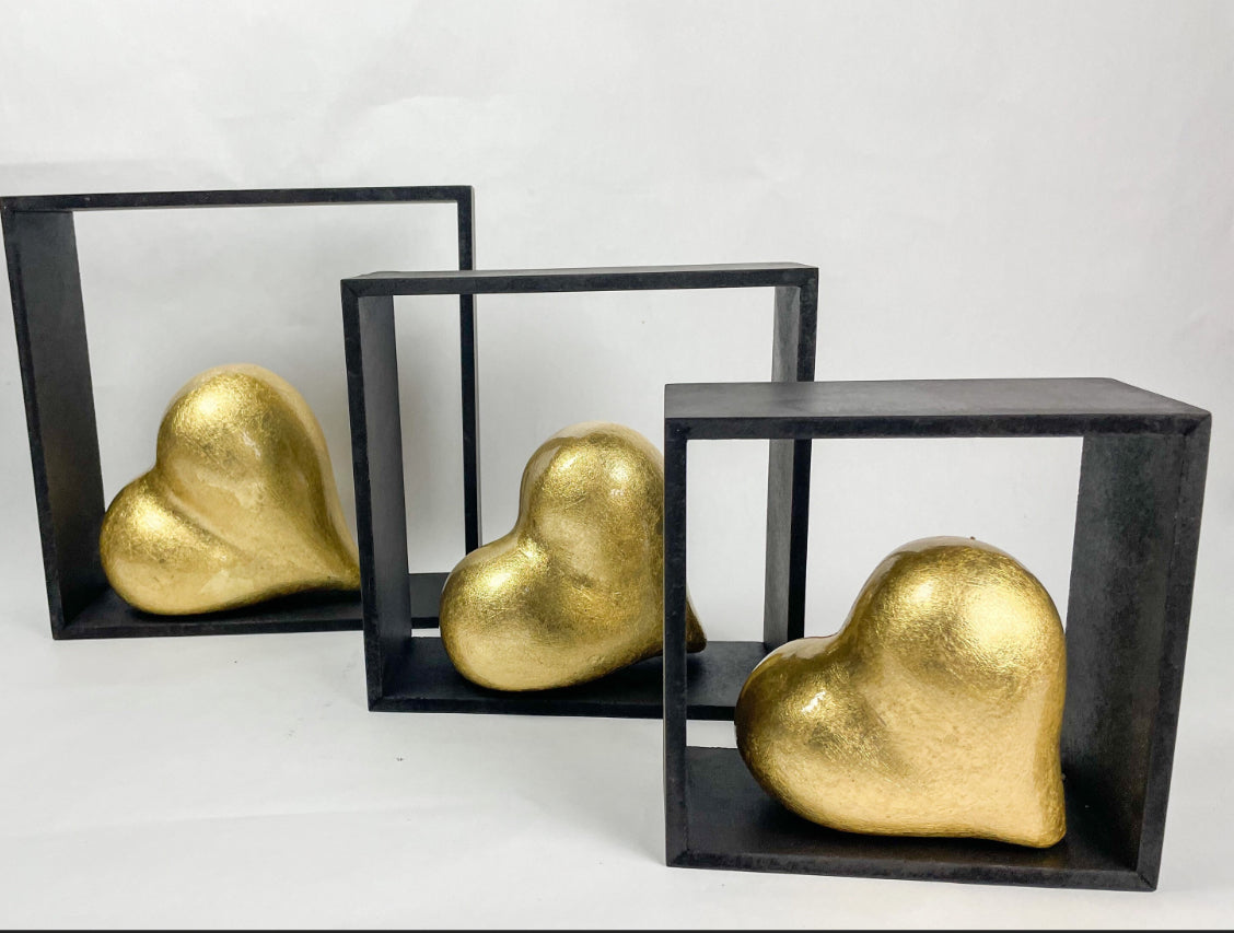 Gold Hearts 3Pc Set Clay Valentines Day Decor Gold Decorative Accents